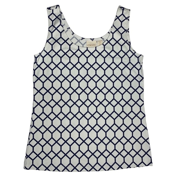 Chico's Contemporary Tank Honeycomb Print White/Blue Size ) - Picture 1 of 3